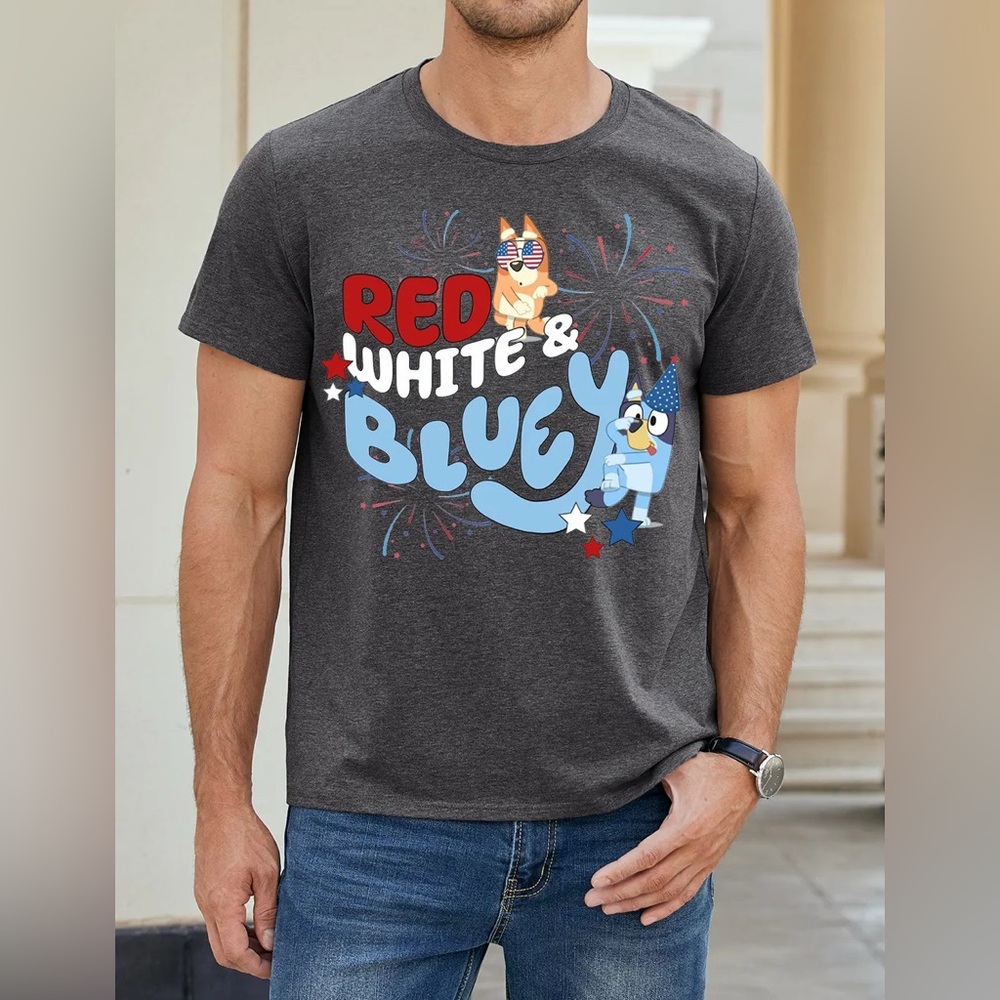 Bluey Red White & Bluey Graphic T-Shirt 4th of July USA Bluey Party - Picture 13 of 13